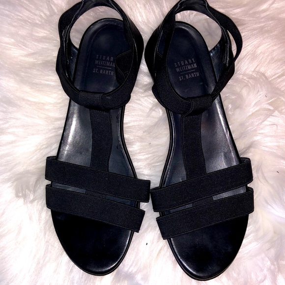 Stuart Weitzman Black Strappy Elastic Sandals- 38 - Picture 2 of 8